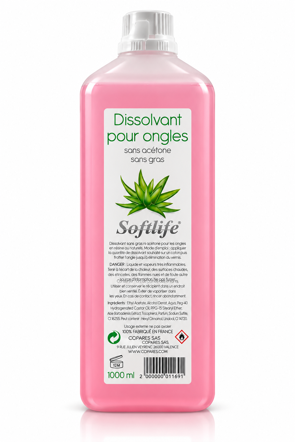 Dissolvant ongles sans acetone 1lt